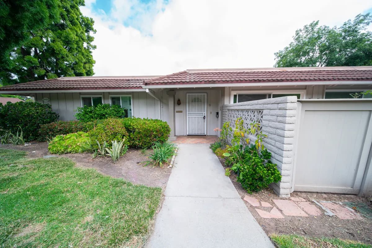 An established single-story Southern California home and front garden
