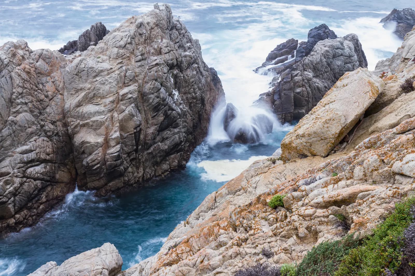 Pacific water moving through weathered California rock pools