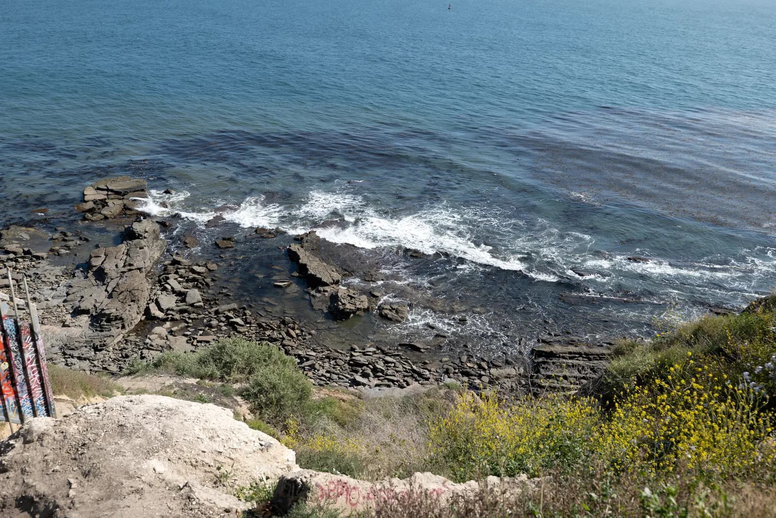 A weathered South Bay headland above a rocky shoreline