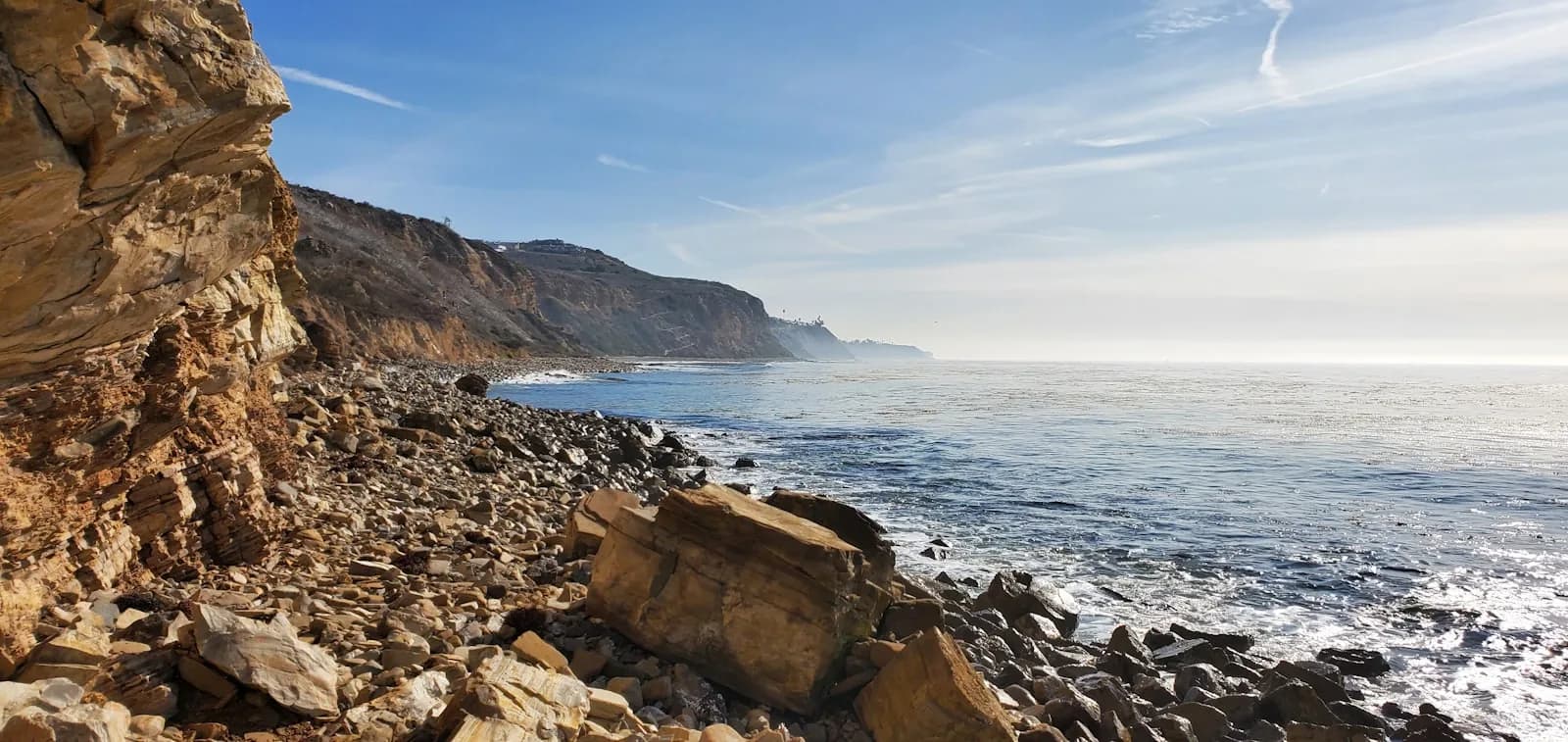 Sunlit rock formations along the Rancho Palos Verdes coast