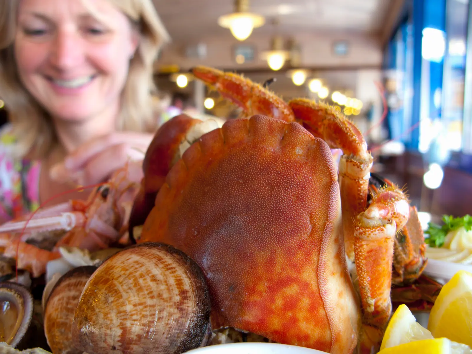 Fresh crab and clams served at a neighborhood restaurant